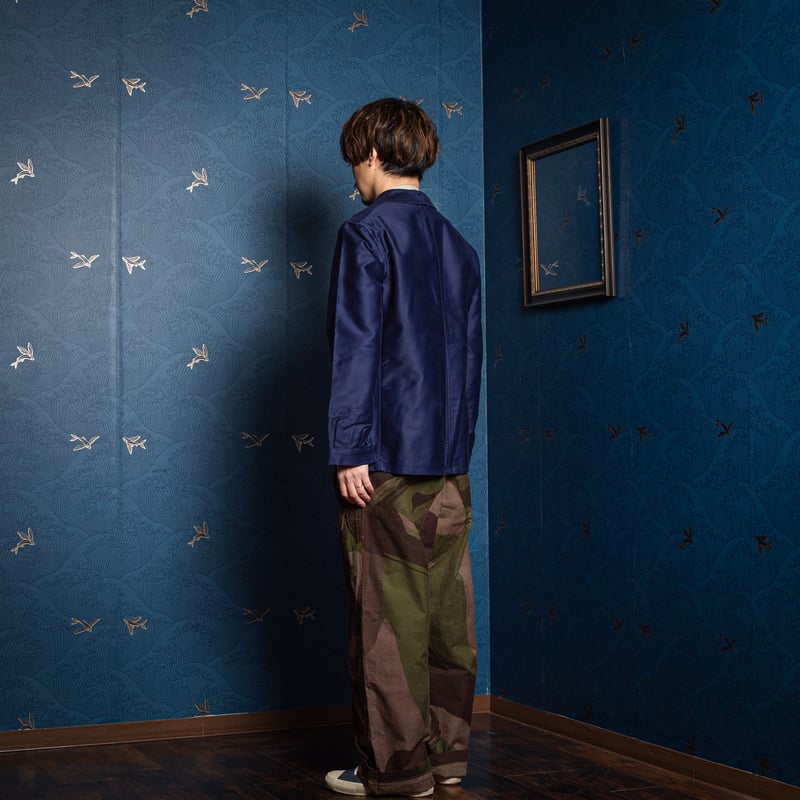 40s フレンチ ビンテージ ブルー モールスキン ジャケット 40's】French Vintage Blue Moleskin Work Jacket 