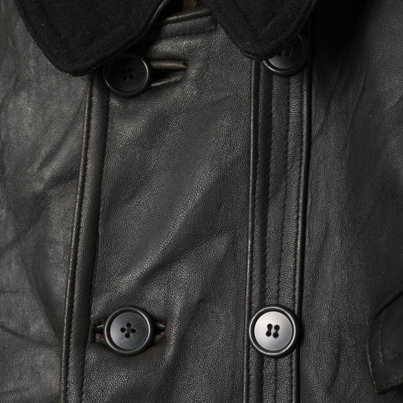 50s-60s France Vintage Leather Jacket Wool Coll 50s-60s France Vintage Leather Jacket Wool Coll