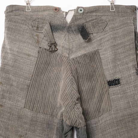 30-40s French Vintage HBT Black Chambray Trousers Stripe Patch Work