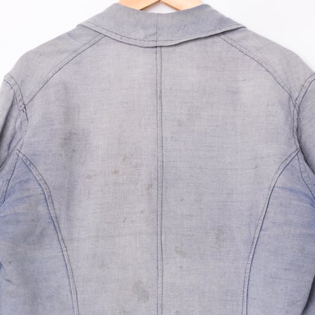 -30s France Vintage  Indigo Linen Double Breasted Work Jacket