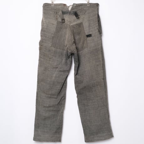 30-40s French Vintage HBT Black Chambray Trousers Stripe Patch Work