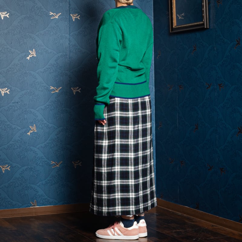 80s Vintage adidas Knit Cardigan Green × Navy |