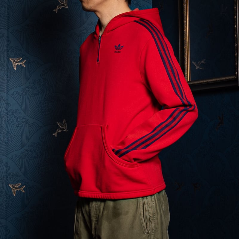 70-80s Vintage adidas Half Zip Hoodie Red (Made 70-80s Vintage adidas Half Zip Hoodie Red (Made