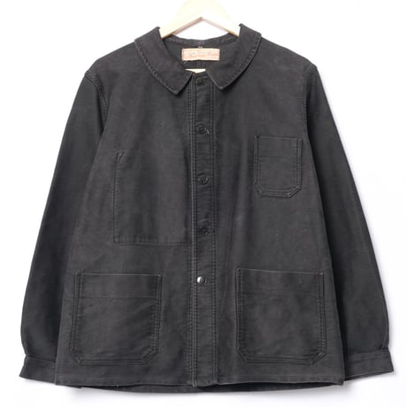 50s France Vintage Le Mont Saint Martin Black Moleskin Work Jacket