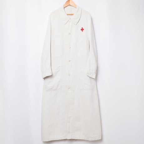 -30s  France Antique Linen Red Cross Hospital Coat