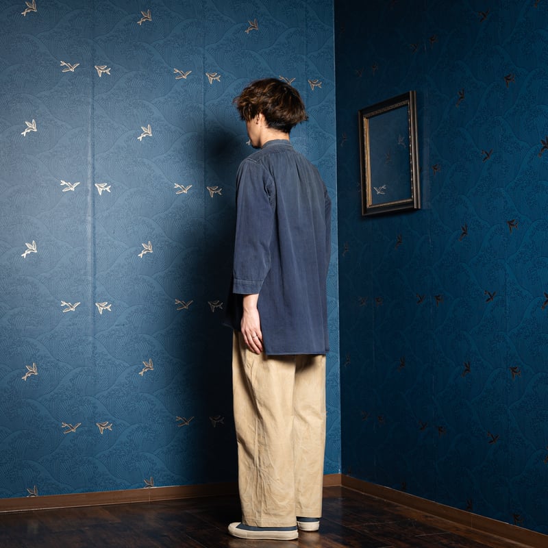 40-50s France Vintage Cotton Granpa Shirt Blue
