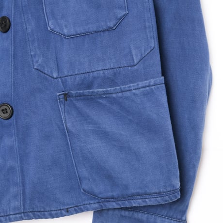 30s France Vintage Adolphe Lafont Blue Moleskin Double Breasted Work Jacket