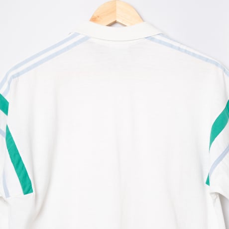 80s Vintage adidas Ventex Short Sleeve Polo Shirt White × Light Blue Green Line（Made in France）