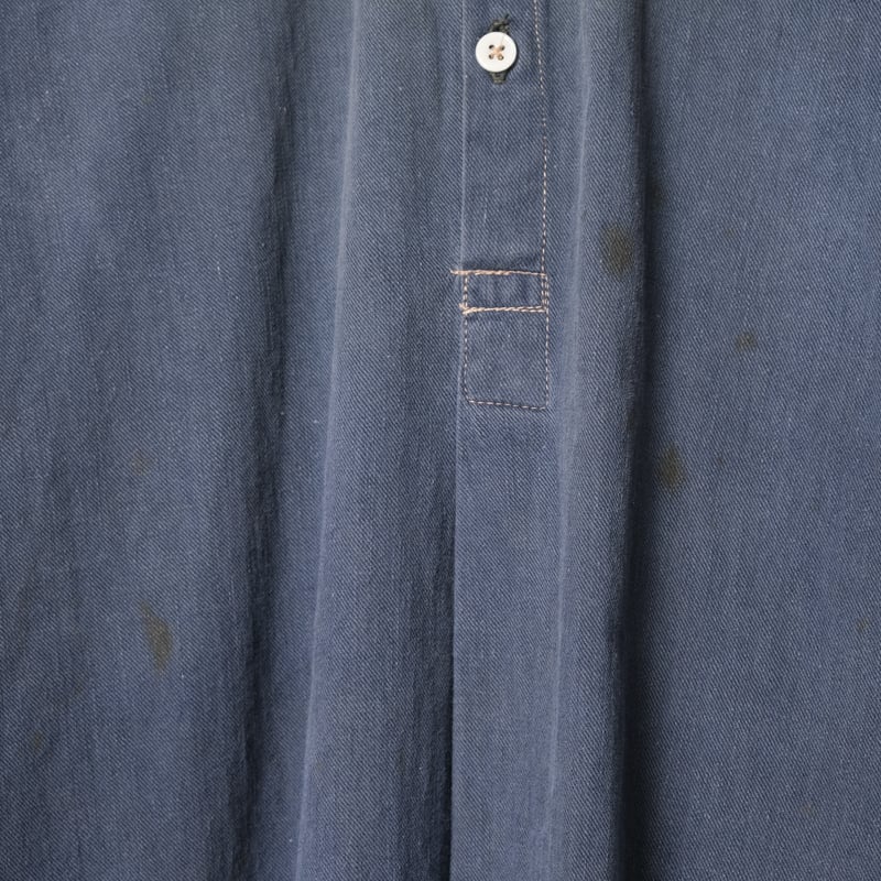40-50s France Vintage Cotton Granpa Shirt Blue