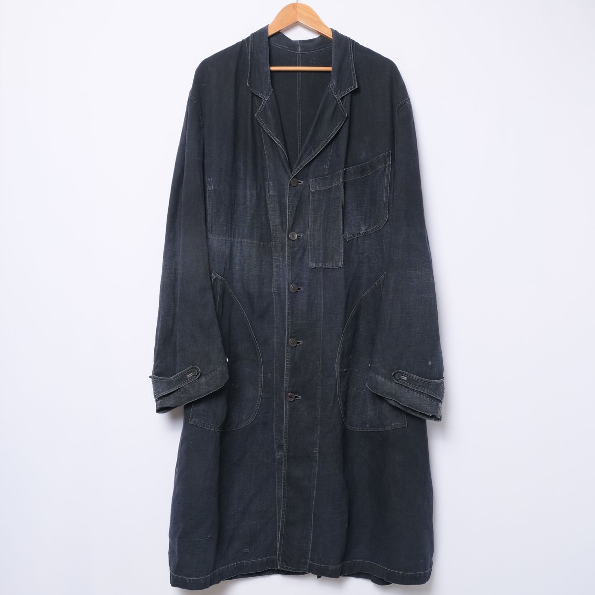 30-40s France Vintage SALACHE Black Linen Maquignon Coat ...