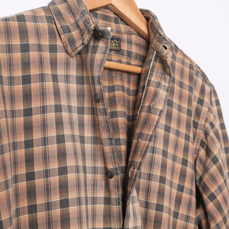 40-50s France Vintage Checked Granpa Shirt Orange × Dark Brown