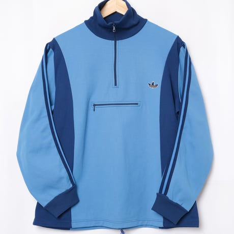 70-80s Vintage adidas Half Zip Pullover Light Blue × Navy