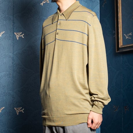 90s JOHN SMEDLEY Merino Wool Knit Polo Shirt Green（Made in England)