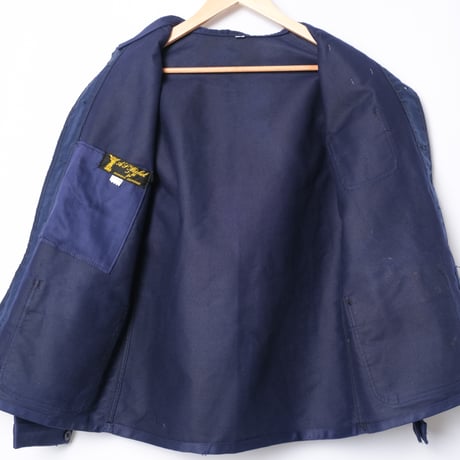60s France Vintage A St Michel Blue Moleskin Work Jacket Dead Stock