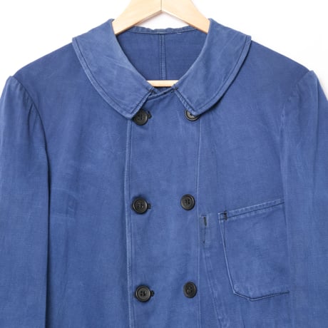 30s France Vintage Adolphe Lafont Blue Moleskin Double Breasted Work Jacket