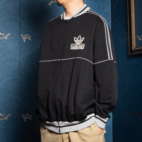 70-80s Vintage adidas Ventex Collarless Track Jacket Black × Grey