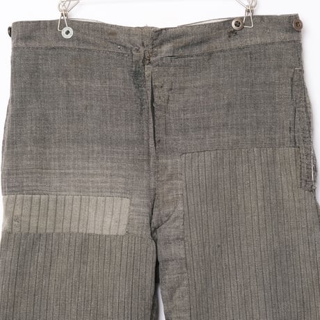 30-40s French Vintage HBT Black Chambray Trousers Stripe Patch Work