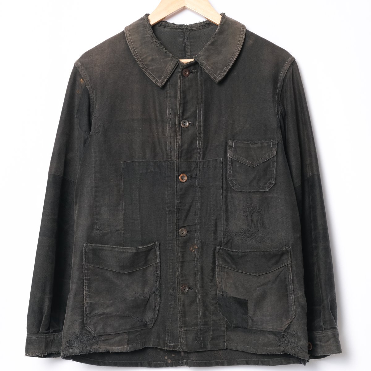 30-40s France Vintage Black Moleskin Work Jacke 