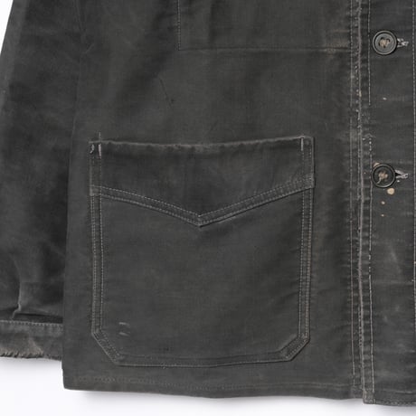 40s France Vintage Le Mont Saint Michel Black Moleskin Work Jacket