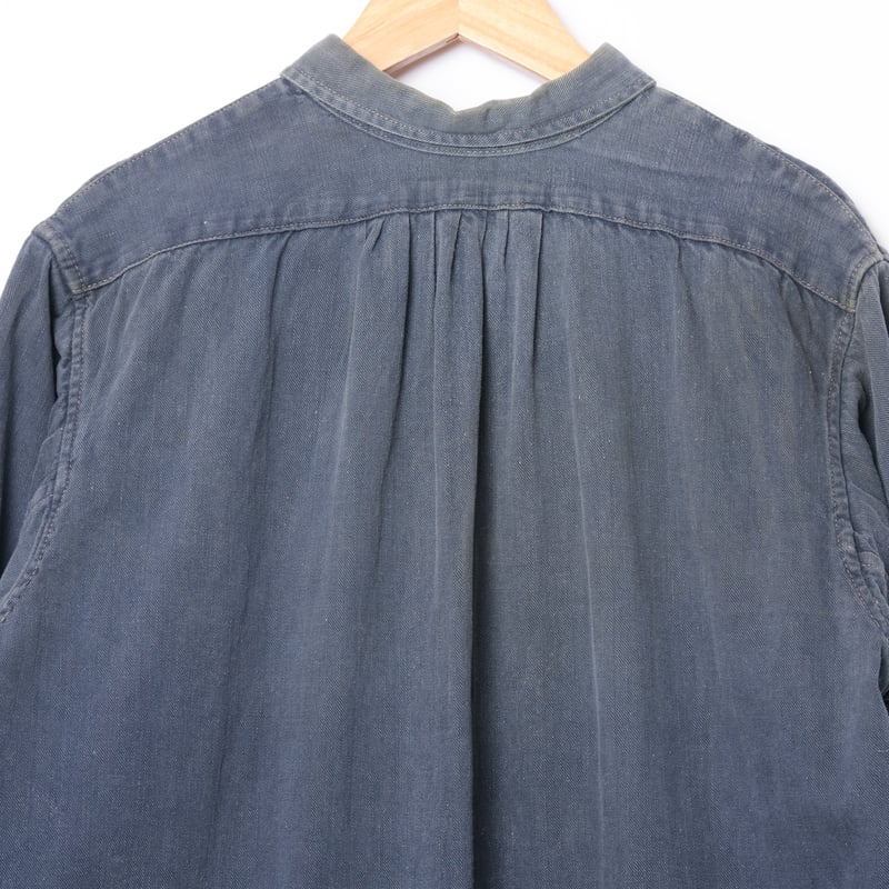 40-50s France Vintage Cotton Granpa Shirt Blue