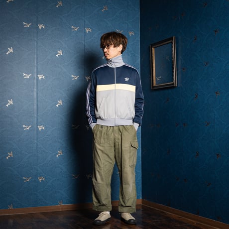 70-80s Vintage adidas Ventex Track Jacket Grey × Navy × Pale Yellow (Made in France)
