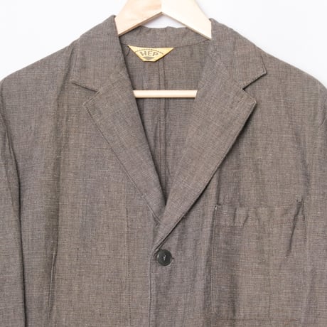 50-60s France Vintage Canvas Black Chambray Tailored Jacket 46