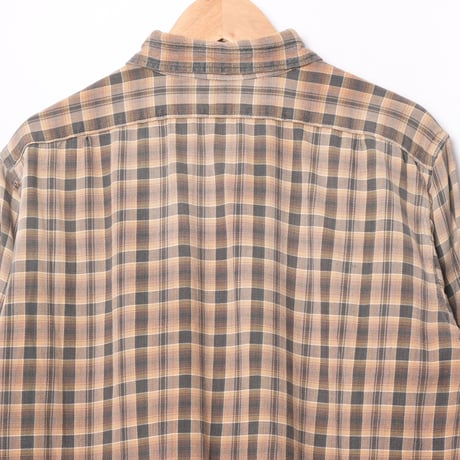40-50s France Vintage Checked Granpa Shirt Orange × Dark Brown