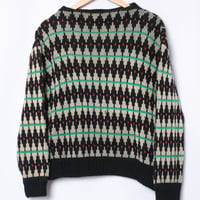 60s France Vintage Boat Neck Patterned All Over Knit
