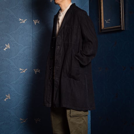 40s France Vintage Black Linen  Maquignon Coat