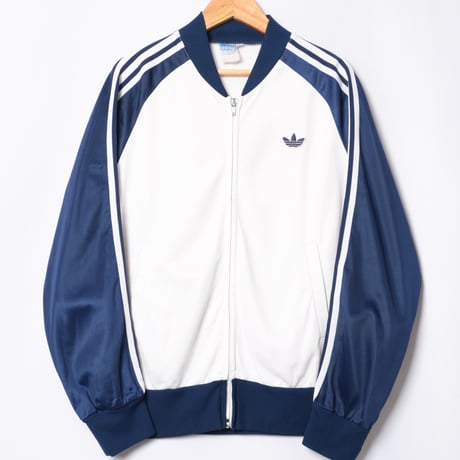 70s Vintage adidas Collarless Track Jacket White × Navy