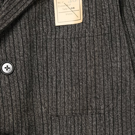 40s France Vintage Black Chambray Stripe Tailored Jacket Dead Stock