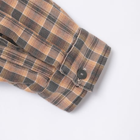40-50s France Vintage Checked Granpa Shirt Orange × Dark Brown