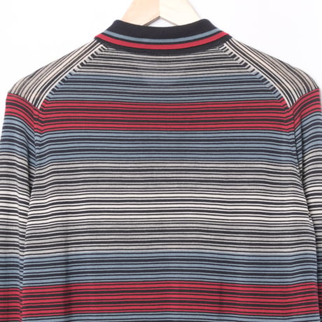 00s- JOHN SMEDLEY Merino Wool Knit Polo Shirt Navy（Made in England）