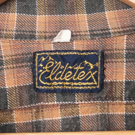 40-50s France Vintage Checked Granpa Shirt Orange × Dark Brown