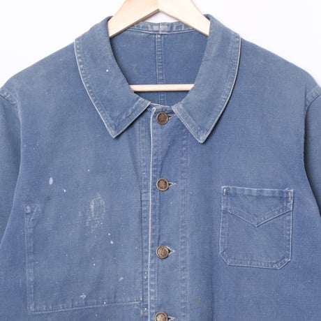 30-40s France Vintage Le Francais Blue Cotton Twill Work Jacket