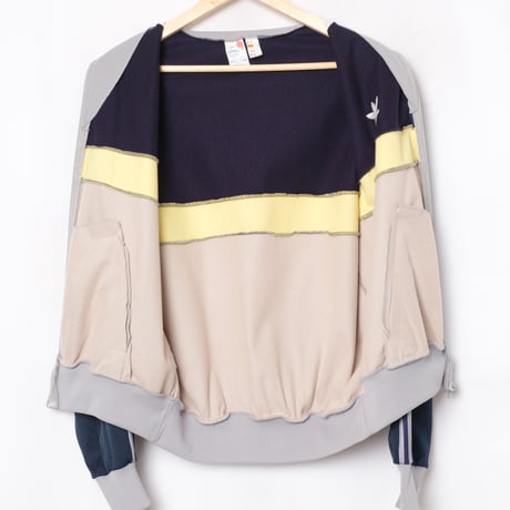70-80s Vintage adidas Ventex Track Jacket Grey × Navy × Pale Yellow (Made in France)
