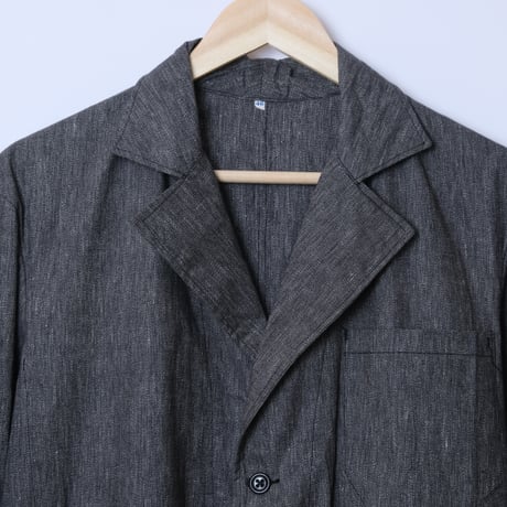 40-50s French Vintage  Black Chambray Atelier Coat  Cotton Linen Size 46 Dead Stock