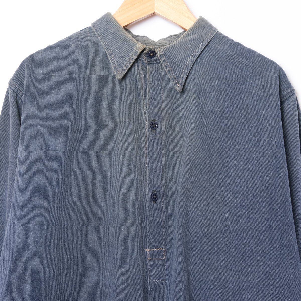 40-50s France Vintage Cotton Granpa Shirt Blue
