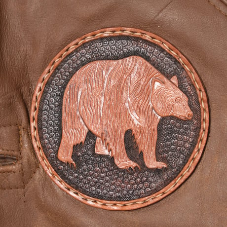40s British Army Jerkin Leather Vest Boa Collar & Bear Patch Size 2