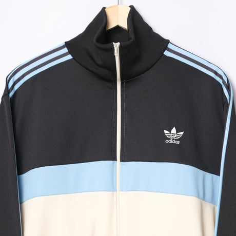 70-80s Vintage adidas Track Jacket Ivory × Black × Light Blue (Made in France)