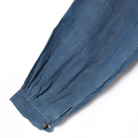-30s France Antique Indigo linen Biaude (Fullopen)