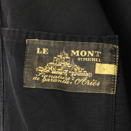40-50s France Vintage Le Mont St Michel Black Moleskin Jacket