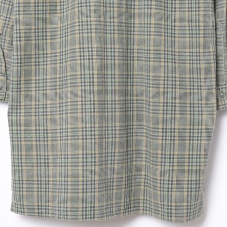 40-50s France Vintage Checked Granpa Shirt Green × Navy