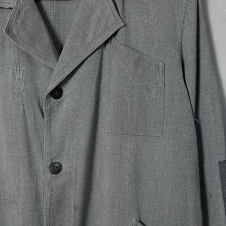 40-50s France Vintage DELUZET MICHEL Black Chambray Atelier Coat