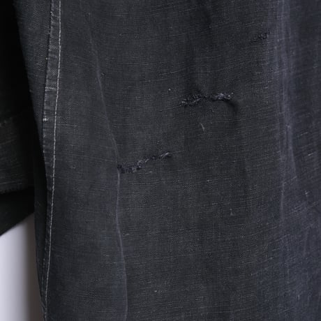 30-40s France Vintage SALACHE Black Linen  Maquignon Coat Size 60L