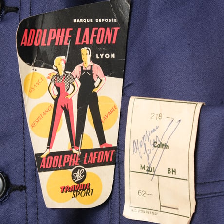 40s-50s France Vintage Adolphe Lafont  Blue Moleskin Jacket Dead Stock
