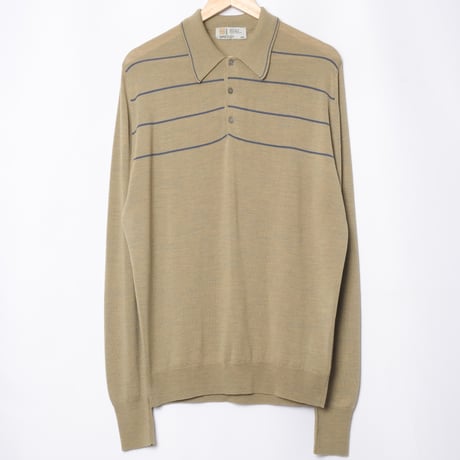 90s JOHN SMEDLEY Merino Wool Knit Polo Shirt Green（Made in England)