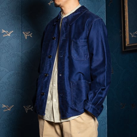 50s France Vintage Dubure & Deverchere Blue Moleskin Work Jacket