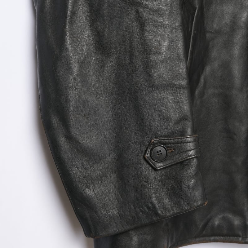 50s-60s France Vintage Leather Jacket Wool Coll