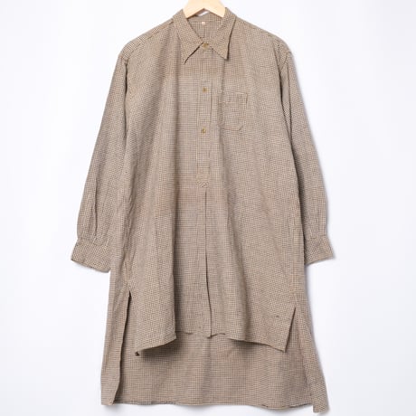 40s France Vintage Cotton Check Granpa Shirt Dead Stock
